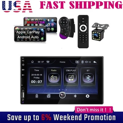 7"Car For Apple Carplay Radio Android Auto Touch Screen Stereo Bluetooth FM A - Image 1 of 4
