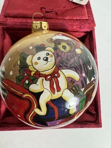 Ornamento palla di Natale in vetro dipinto a mano FIGI orsacchiotti in slitta - Foto 1 di 11