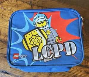 Lego City LCPD Police Blue Lunch Box Bag Lego Brick Red Zip Pulls - Picture 1 of 4