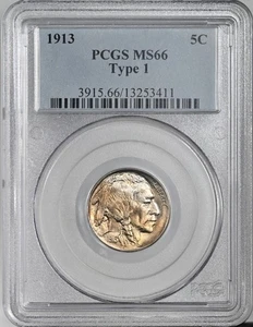 1913-P  5C BUFFALO NICKEL TYPE 1 "PHILADELPHIA MINT" PCGS MS66  #13253411  TONED - Picture 1 of 4