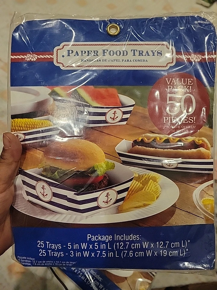 Bandejas de comida de papel ancla temática náutica 50 piezas 2 tamaños diferentes Foto 1 de 4