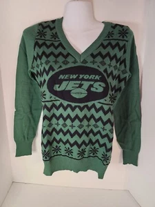 New York Jets NFL Logo Women's V-Neck Ugly Sweater Football NWT Small FOCO - Picture 1 of 2