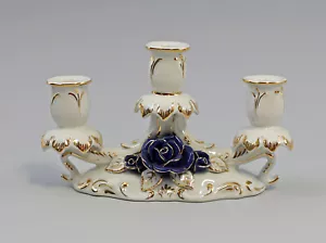 9997575 Three Arm Chandelier with Roses Cobalt Gold Ens Porcelain 18.5x7x11cm - Picture 1 of 3