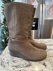 Keen Boots Womens 10 Akita Wedge Heels Mid Calf Pull On 1007695 Brown Leather