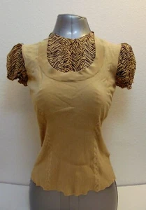 Worthington Women's Top Size S Small Beige Floral Stretch  Short Sleeve Ruffles - Picture 1 of 5