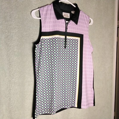 EP Pro Tour Tech Womens Tank Top Size M Pink Blue Geometric Sleeveless Zip - Image 1 of 4