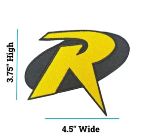Parche de hierro bordado con logotipo de Robin de DC Comics, 4,5"" con x 3,75"" h, superhéroe - Imagen 1 de 3