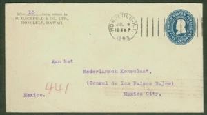 HAWAII 1903, 5¢ U.S. envelope tied Honolulu to MEXICO (bkstp), VF - Picture 1 of 1