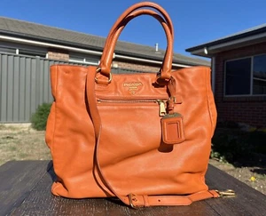 Authentic PRADA Vitello Daino Papaya Large Shopping Tote Bag - Picture 1 of 19