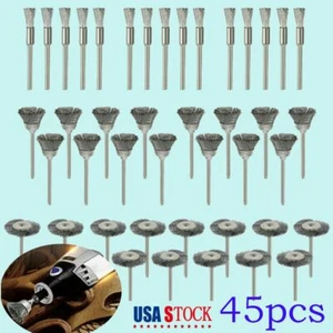 45pcs Wire Steel Brass Brushes Polishing Brush Wheels Set for Dremel Rotary Tool - Imagen 1 de 10