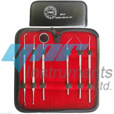 YNR Dental Pick Tool Kit Dentist Professional 6pc Set Leather Storage Case New