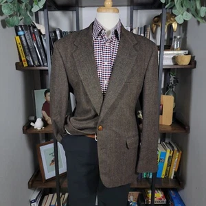 VTG Croft & Barrow Mens Tweed Sport Coat Blazer Two Button Brown Herringbone 44L - Picture 1 of 18