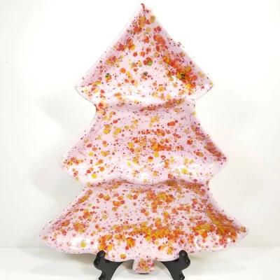 Plato de cerámica rosa para árbol de Navidad bandeja para servir fiesta anfitriona dividida de colección Foto 1 de 4