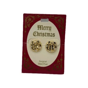 De colección. Pendientes Navidad Corona de Oro Perforada con Arcos con Imitación Estrás .75" - Imagen 1 de 7