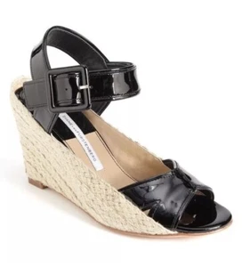 Diane von Furstenberg Sudan Black Leather Espadrille Wedge Sandal $250 Size 9 - Picture 1 of 13