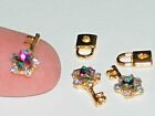 2pc Miniature dollhouse tiny little Crystal golden Lock & Key bead nail charm NW