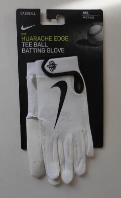 Nike Huarache Edge Tee Ball Batting Gloves Youth White/White/Black M/L - Image 1 of 4