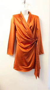 River Island Orange Satin Wrap Around Short Dress Size 10. NEW! - Picture 1 of 12