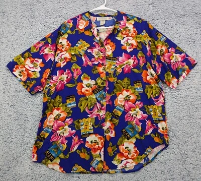 Camisa Hawaiana Impresiones De Colección Talla 14 Miami Florida Tropical Floral Vacaciones Foto 1 de 4