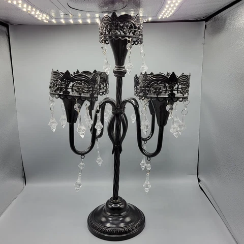 Goth Chandelier Black With 5 Arms &  Hanging Crystals, Romantic Cover