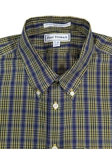 Paul Fredrick Men’s SZ 34 Slim Fit Yellow Blue Plaid Shirt | Non-Iron | NWOT - Picture 1 of 12