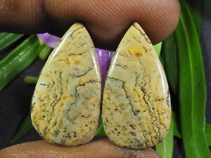 Natural Picture Jasper Matched Pair Pear Gemstone Loose Cabochon 13X23MM i784