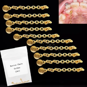 10pcs Chaîne de Traction Orthodontique Dentaire Plaqué Or Boutons Ronds avec Chaîne - Photo 1/7