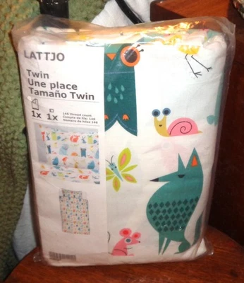 IKEA LATTJO Twin Duvet Cover & Pillowcase Set  Forest Animals Print – Cotton NEW - Image 1 of 2
