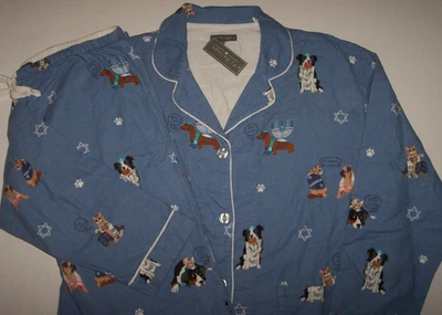 NUEVO CON ETIQUETAS PJ Salvage Denim Azul HANUKKAH CATS & DOGS Juego de Pijama de Franela de Algodón XL Foto 1 de 4