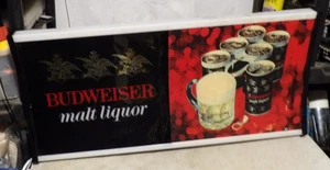 Anuncio de exhibición de letrero iluminado curvo licor de malta cerveza Budweiser vintage de los años 70 - Imagen 1 de 13