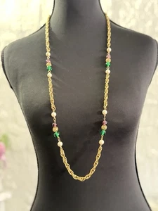 Vintage unsignierte französische Stil Couture Gripoix Glasperlen Halskette 36" lang G11 - Bild 1 von 12