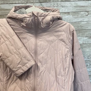 Columbia Womens M Jacket Pink Copper Crest Puffer Hooded Quilted Zip Plush Lined - Picture 1 of 11