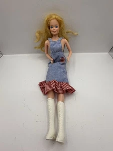 Vintage Barbie Country Denim Rojo Gingham Vestido Blanco Botas Pendientes Y Anillo - Imagen 1 de 8