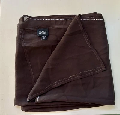 EILEEN FISHER-Espresso Color Lightweight Silk Scarf w Embellishment-16" x 84" - Image 1 of 4