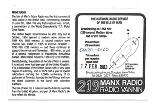 Radio QSL Manx Douglas Isla de Man Inglaterra Reino Unido 1983 en 1368 kHz AM Foxdale DX SWL - Imagen 1 de 1