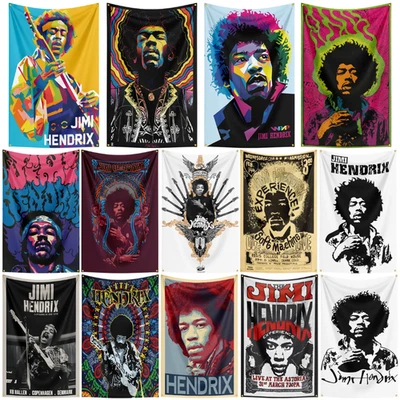 Cartel tapiz bandera música cantante guitarrista Jimi Hendrix + ojales de latón Foto 1 de 4