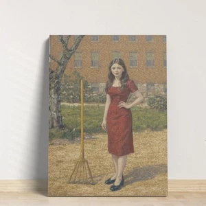 Retro Woman Park Dress Rake Oil Painting Living Room Home Decor Canvas Prints - Picture 1 of 1