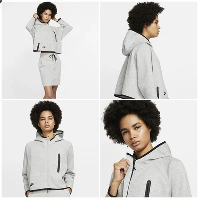 Nike Sportswear Tech флис женщин плащ укороченный куртка Sz маленький серый BV3396-063 - Изображение 1 из 4