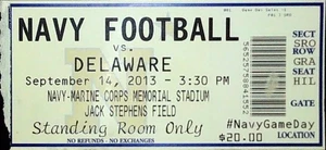 Navy Football Delaware Ticket Stub Navy Marine Corps Memorial Stadium 9/14/2013 - Picture 1 of 2