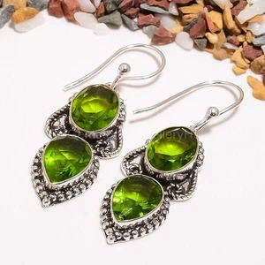 925 Sterling Silver Natural Burmese Peridot Drop Engagement Channel Set Earrings - Picture 1 of 7