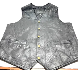 Biker Moto Harley Motorcycle Vest Black Leather Mens Xl Italian stone - Picture 1 of 6