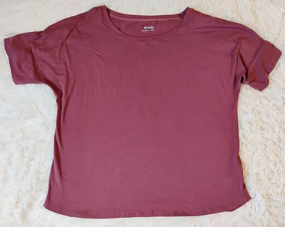 Columbia Mujer XL Manga Corta Cuello Redondo Fluido Blusa Top Camisa Rosa Fucsia Foto 1 de 4