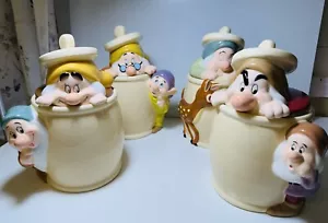 Set 4 barattoli vintage Disney sette nani ceramica Peek-a-Boo rari - Foto 1 di 19