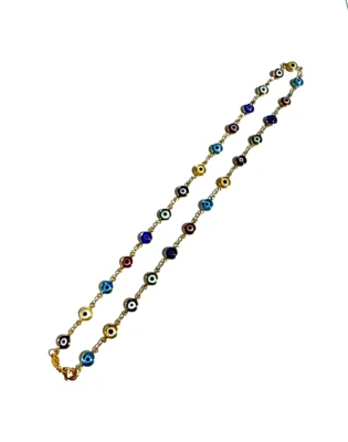 Colar Evil Eye multicolorido folheado a ouro 18K 18”L com fecho lagosta - Novo! - Imagem 1 de 4