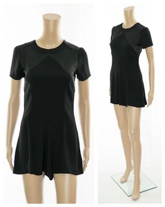 ex Warehouse Black Short Sleeve Satin Panel Playsuit - Picture 1 of 10