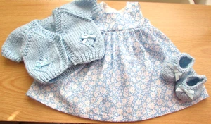 NEW 18"- 20" DOLL DRESS, CARDIGAN & SHOES (FLOWERS) REBORN, ANNABEL - Picture 1 of 6