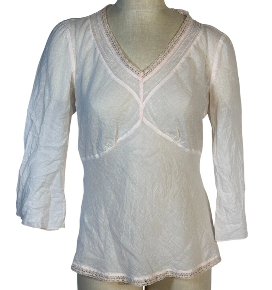 Blusa United Colors Of Benetton para mujer color rosa rubor lino mezcla algodón talla L Foto 1 de 4