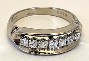 Vintage Deco Style Mid Century 14K White Gold .25CTTW 7 Diamond Ring Signed Kaco - Picture 1 of 10