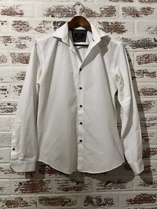 Men’s Zara Textured Cotton White Button Up Dress Shirt Long Sleeve Slim Fit S - Picture 1 of 8