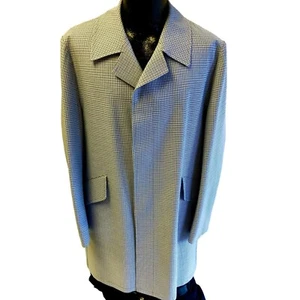 Vtg 60 70's Rainfair Men's Blue HOUNDSTOOTH Raincoat MOD Rain Over Coat L - Picture 1 of 7